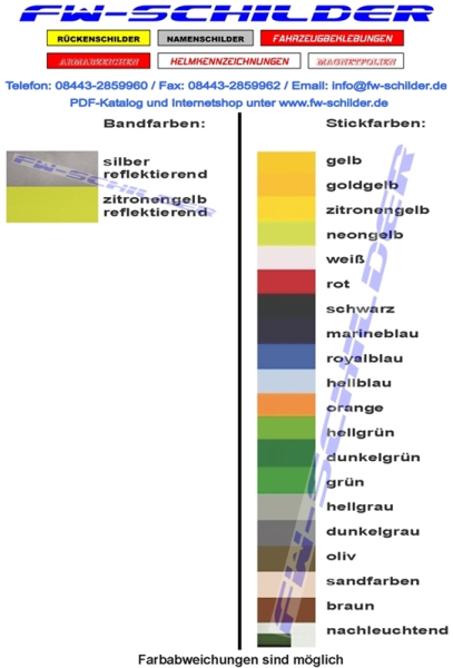 1 Namenstreifen gestickt mit Stickrand, silber und zitronengelb reflektierend, zum aufnähen