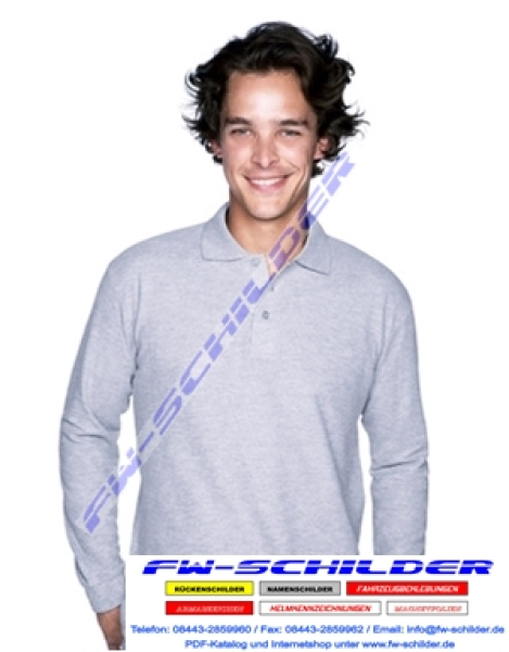 Polo Shirt Langarm, inklusive Rückenaufdruck, aus 100% Baumwolle, 170g/m²